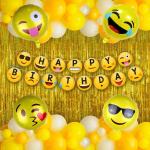 Party Propz Yellow Foil, Cardstock, Latex Emoji Theme Birthday Decoration Bunting, Balloon, Foil Curtain, Foil Balloon Set (Set Of 46)
