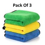 Double Sided color Microfiber Cloth for Car Cleaning, Home, and kitchen any use Microfiber Towel 750 GSM 40X40cms 750GSM, (Pack Of 3) Blue, Yellow, Green.