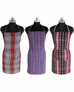 Feather Green Multicolor Checkered Cotton Aprons - Free Size 31 x 25 inch (Pack of 3)