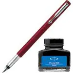 Parker Vector Standard CT Fountain Pen - Red + Quink Ink Bottle - Blue (30ML)