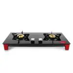 Pigeon Infinity Gas Cooktop With Glass Top And Body 2 Burner Gas Stove, Manual Ignition, Black