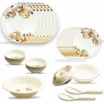KINDRED Melamine Floral Round 6 Big Plates 6 Small Plates, 12 Small Bowl, 3 Big Bowl With 2 Lid And 2 Big Spoo - Pack of 31
