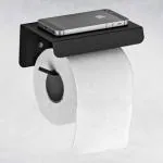 Plantex Black Stainless Steel Toilet Paper Holder with Mobile Phone Stand