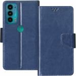Frazil Faux Leather Case Flip Cover for Motorola Edge 20 with Foldable Stand & Cards Slots - Blue