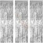 Propsicle Birthday Foil Curtain Pack of 3 Silver 3ftx6ft Fringe Curtains Party Decoration Anniversary, Bachelorette, Baby Shower, Bridal Shower