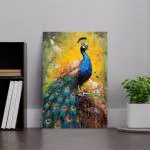 MADHAV Peacock With Abstract Effect Modern Art Fiber Vertical Wall Painting For Home
