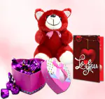 Midiron Beautiful Romantic Gift For Couple|Valentine's Day Gift for Wife/Girlfriend|Birthday Gifts For Lover|Rose Day, Promise Day Gift-Handmade Chocolates, Love Greeting Card & Soft Red Teddy