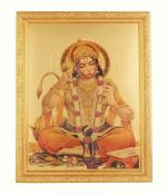 BM TRADERS Golden Foil Photo of Meditating Hanuman Ji in Golden Frame Big (14 x 18 inch)