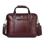 KRUGER - BRENT Spectre Genuine Leather Men Women Wine Messenger Laptop Bag | Fits Up to 17-inch Laptop/Macbook | Shoulder Bag with Trolley Strap | Executive Bags for Work & Travel