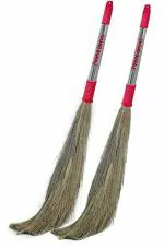 CHAND SURAJ Strong (Pack of 2) Grass Broom with Long Stainless Steel Handle (400g each)