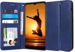 Unistuff Faux Leather Back Case Flip Cover for Gionee Max Pro with ID Card Slot | Foldable Kickstand | 2 Card Slot | 1 Cash Slot - Executive Blue, 60753