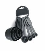 8 Piece Measuring Cup & Spoon Set - Multi Purpose Kitchen Tool (Black) (with Free Hanging Groove)