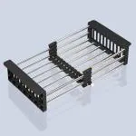 Plantex Stainless Steel & ABS Plastic Sink Strainer/Drain Basket with Adjustable Armrest Kitchen Rack/Vegetable & Fruits Washing Organizer/Expandable Drain Rack Basket - Pack of 1 (Black)