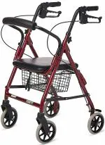 Entros Premium Aluminium Foldable Rollator Patient Walker with Seat, Wheel, Brakes & Store Basket - SC5001