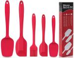 Ramkuwar Heat Resistant 5-Piece Silicone Spatula Set for Cooking, Baking, and Mixing (Red)
