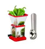 First Front Stainless Steel Chilly Cutter Cutter With Steel Ice Cream Scoop and (Multicolour, Pack of 2)