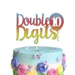 Festiko Rainbow Glitter Double DigIts 10th Birthday Cake Topper, 10 Year Old Balloon Birthday Cake Decor, 10th Anniversary Party Decorations Supplies