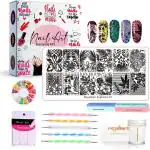 Royalkart Nail Art Kit For Women Professional 5 Dotting Pen Stamping Plate,French Nail Stamper,Scraper,Nail Art Buffer,Fimo Clay Wheel,Finger Tip Guide Nail Art Tools