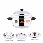 Eurostyle Royal 12 Idli Pot with Encapsulated Sandwich Bottom Stainless Steel, Idli, Idiyappam, Dhokla & Vegetable Steamer, 2 in 1, 2 Idly Plates (12 idlis), 1 Steamer (Stainless Steel, EUS_Royal_SB_E_12_Standard)