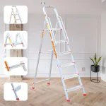 Prime Safe Pro 6 Step (5+1) Foldable Aluminium Ladder for Home and Office Use with Hand-Rails