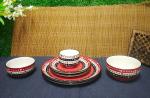 Caffeine Ceramic Handmade Red & Black Dot Combo Dinner Set of 8 Pcs. ( 2 Dinner Plate , 2 Quarter Plate, 2 Katori Bowl , 2 Serving Bowl )