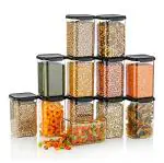 Rosty Plastic Square Shape Container, Easy Flow Cereal Dispenser Storage Jar, Dabba, Box For Kitchen 1100Ml (Pack of 12, Black)