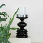 Duadecor Wooden Modern Candle Holder Pillar with Beaded Design, Decorative Candle Stand for Dining Table, Living Room, Party and Home Decoration (Black)
