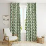 Mogne Fab Lotus Design Polyester Door Curtains 7 Feet Long Set of 2 Green