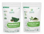 NISARG ORGANIC FARM Combo of Moringa and Alfalfa Leaf Powder I Herbal, Ayurveda for men and women I Good for Hair & Skin, Make smoothies, Green Juice and Helps with Weight Loss - 200g x 2 Pack