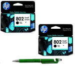 HP 802 Small Black Original Ink Cartridges (Pack of 2) With ITGLOBAL 3in1 Multi-Function Pen