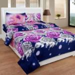 Homdazal Blue Microfiber Flat Double Bedsheet With Pillow Covers (Pack Of 3)
