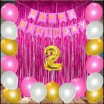 Sv Traders 2nd Birthday Decoration for Girls -Pink Metallic Foil Curtains(2)+Pink Happy Birthday