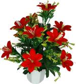 Chaudhary Flower Silk Multicolor Lily Artificial Flower with Pot 13 inch S12-F03-T-AL4W-LJ