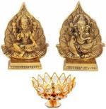 Fashion Bizz Gold Aluminium, Brass Lakshmi Ganesh idol with diya 10 x 10 cm ,Pack of 3