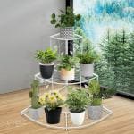 MF WORLD Plant Stand Floral Corner Shelf Metal Flower Pot Rack Stair-Step Style Display Ladder for Garden Balcony Indoor Outdoor - (White)