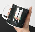 CHHAAP BTS Girly BTS Mug Signature Army BTS Combo Music Band V Suga J-Hope Jungkook Jin Jimin Rm Gift for Girl Boy HD Printed Microwave Safe Black Ceramic Coffee Mug 350 (Pack of 1)(BTSM-03)