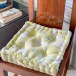 Pixel Home Decor Yellow Blossom Cotton Square Floor Cushion With Cotton Filler, 40 X 40 X 8 Cm