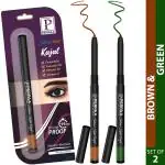 PERPAA Intense Kohl Kajal Pencil Kit Of 2 Different Shades- Brown, Green Vegan & Organic,0.35gm Each