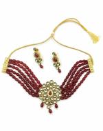 Bella Store Women Maroon Brass Beads Meenakari Kundan Choker Necklace