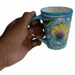 CRAFT PARK Blue Pottery Handmade Coffee&Tea Mug/Cup (250 ml)(Mug-CPM7)
