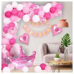 Acril Princess Crown Birthday Decoration Balloon Arch Garland DIY Combo Kit 80 Items For Girls (Pink Princess Theme)