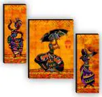 saf Set of 3 Traditional Dance Home Decorative Gift Item Self Adeshive UV Textured Digital Reprint 12 inch x 9 inch Painting (Without Frame, Pack of 3)