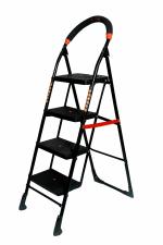 DPH Powder Coated OSCAR ladder Steel Heavy Duty Strong and Durable Multipurpose Folding Ladder with Wide Steps for Home and Kitchen- 4 Step (Black) Plastic, Steel Ladder  (With Platform, Hand Rail, Tool Tray)