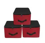 pristu 3 Pack Nylon Underbed Moisture Proof Wardrobe Organizer Storage Bag for Clothes With Zipper Closure and Handle Square - (Red & Black, 38.1x25.4x35.5 cm)