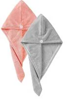 OXILY 2 Pack Microfiber Hair Towel Wrap for Women, Super Absorbent Quick Dry Hair Turban for All Hair Style Anti Frizz, Large Hair Drying Towel with Button