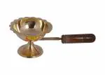 Shiv Shakti Arts Handmade Pure Brass Antique Dhoop Dani with Wooden Handle 8.5 cm