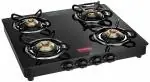 Prestige Marvel Glass Top 4 Burner Gas Stove, Manual Ignition, Black