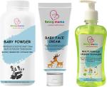 Being mama White Baby Powder 100 gm Baby Natural Face Cream 100 gm Multipurpose Cleanser 500 ml - Pack Of 3