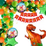 House of Banter Animal Scary Dinosaur Theme Birthday Decoration Pack of 50 - Pc 40 Balloons, 5 Pc Dinosaur Foil Balloons, 1 Banner, 4 Confetti Balloons(Dinosaur Jungle Birthday Theme Decoration for Boys/ Girls / Kids Party)
