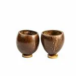 Thenga Hand Carved Natural Coconut Shell Cup for Tea / Coffee / Juice Cups / Salad Bowl / Food Container for Kitchen - 200 ml (Set of 4)